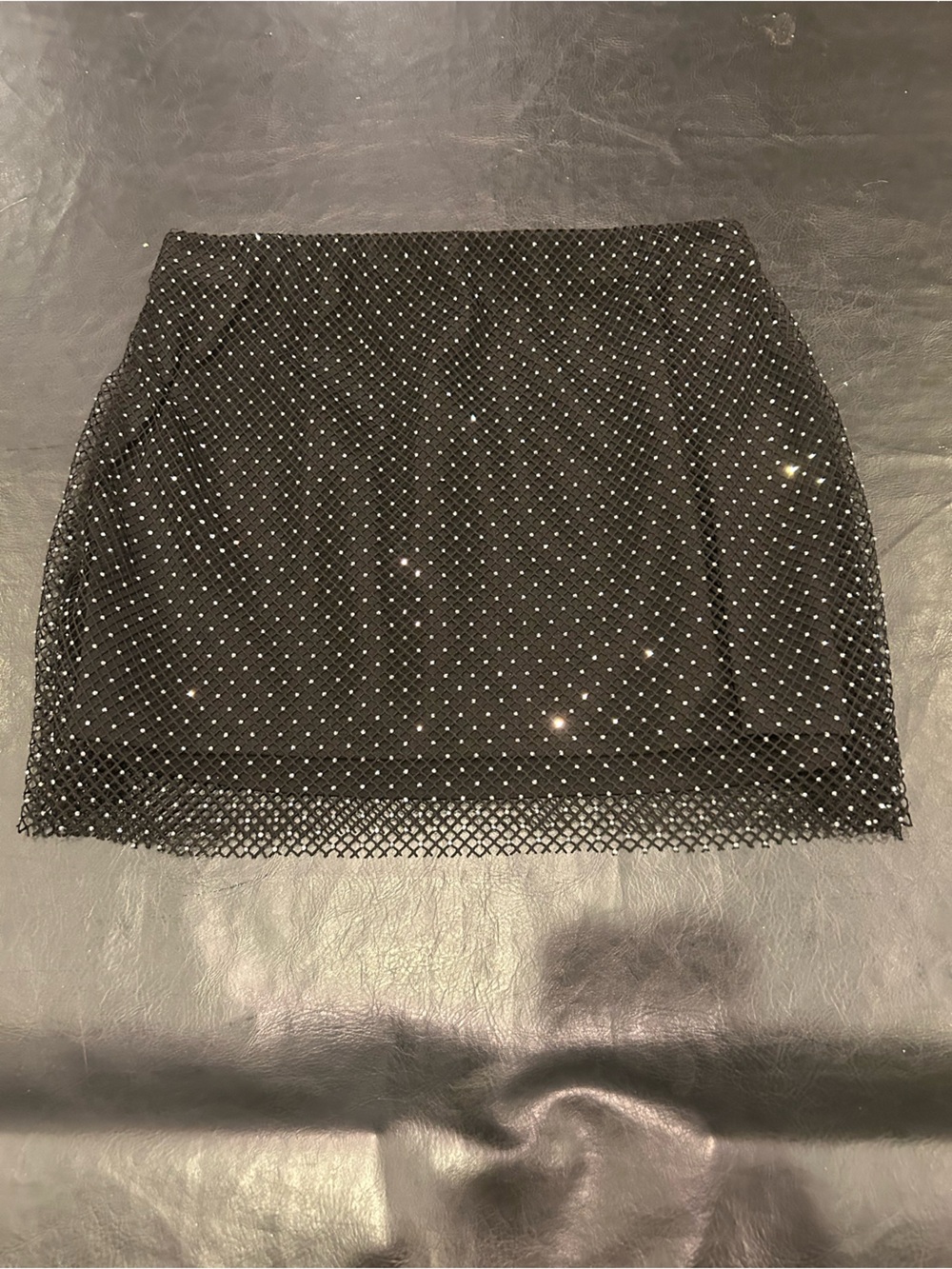 Black High Waisted Sincerely Jules Mini Skirt with Sequined Fish Net Overlay